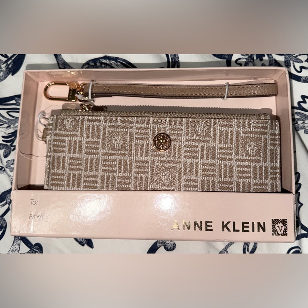 Anne Klein Beige Patterned Wristlet